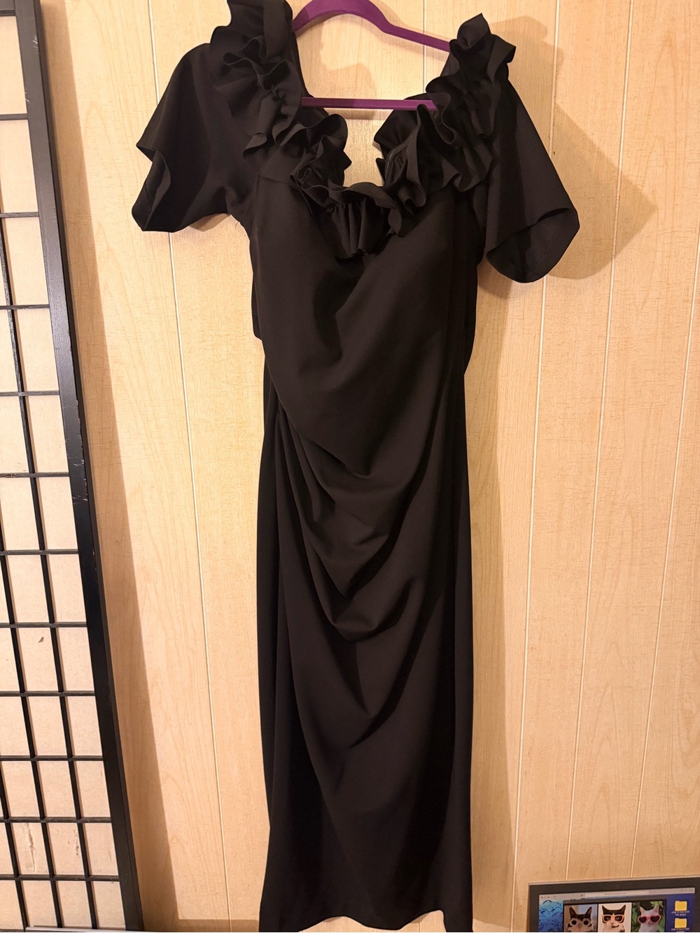 Xscape Black Ruffle-Trim Long Dress
